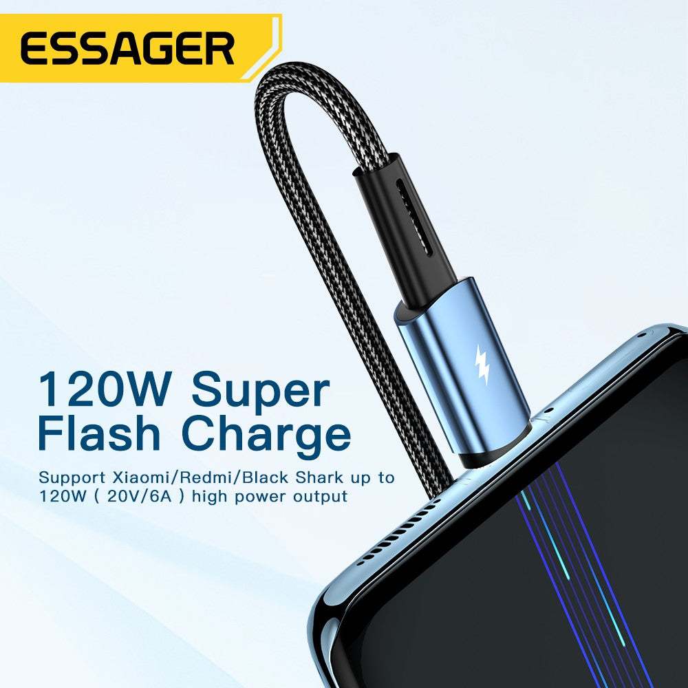Essager-Cable USB de carga rápida para móvil, Cable de carga súper rápida tipo C