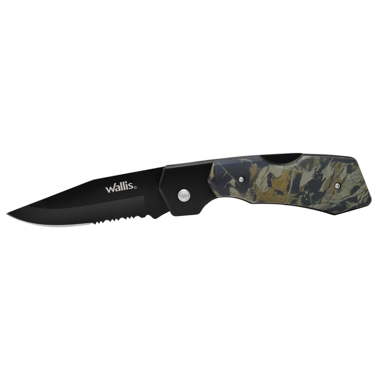 WALLIS Navaja de Bloqueo con Mango PVC Mango Camuflaje Verde Acero Inoxidable.