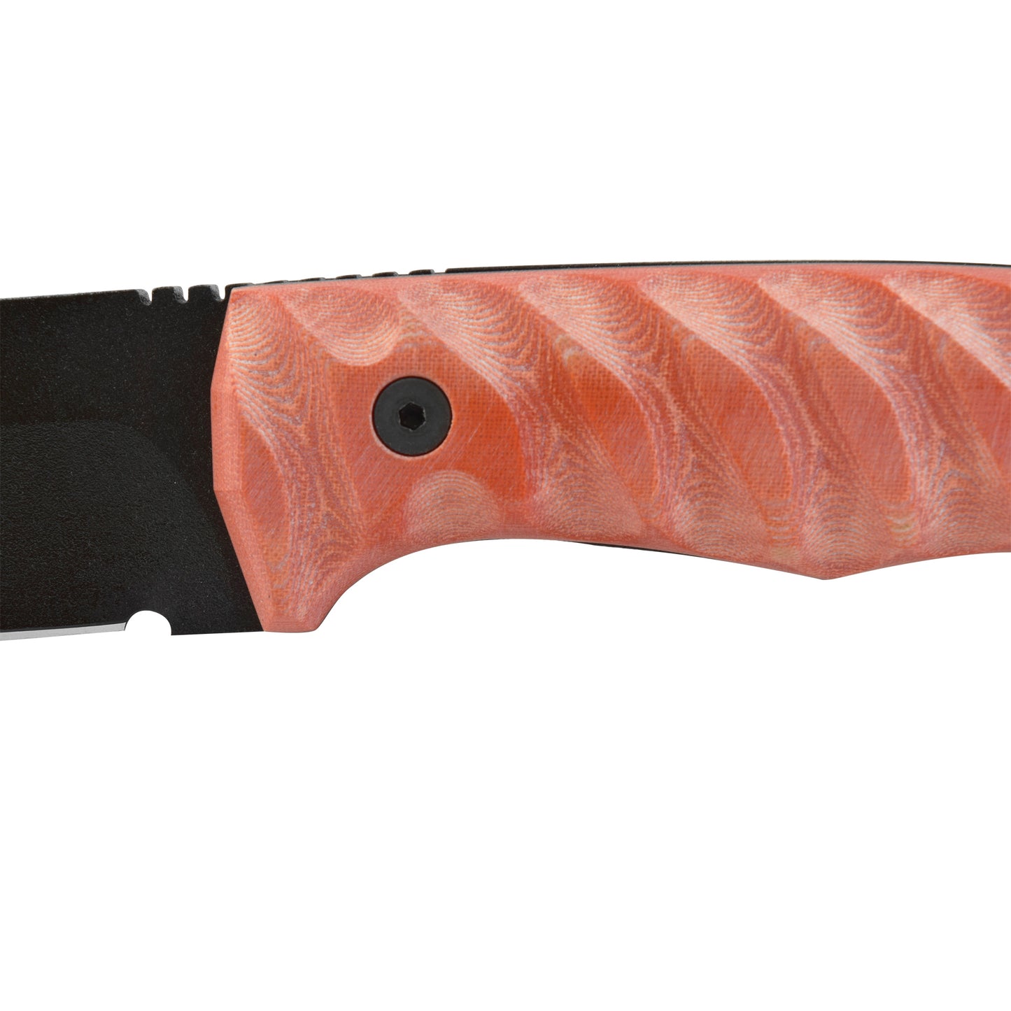 MIGUEL NIETO Cuchillo Coyote Hoja Negra Funda Piel Mango Mikarta Naranja 27cm Inox.