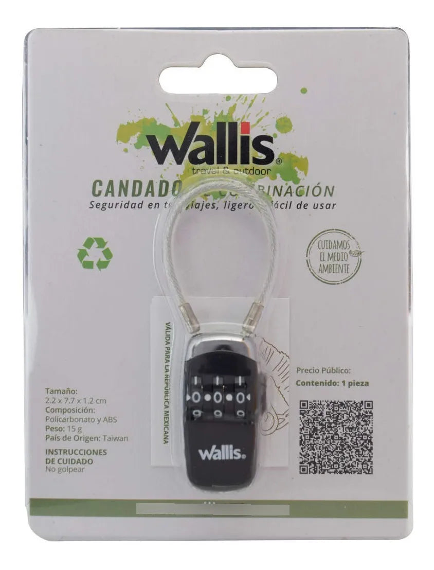 Candado Combinacion 3 Discos y Cable para USB y Equipaje WALLIS