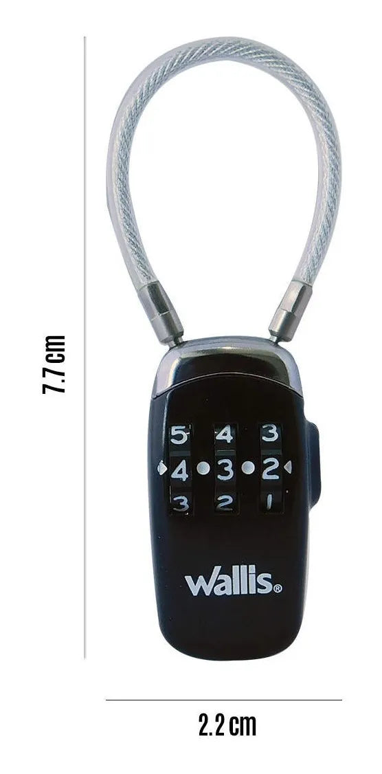Candado Combinacion 3 Discos y Cable para USB y Equipaje WALLIS