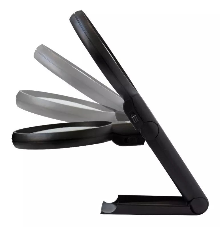 WALLIS Lupa Multi Angulo de 2X 4X, 9.9cm de Diámetro Luz LED Color Negro.