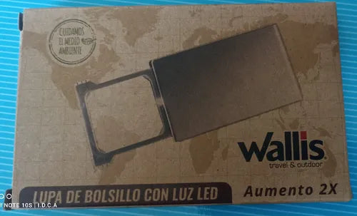 WALLIS Lupa Tarjeta de Bolsillo de 2X de 4x4.5cm con Luz LED Color Plata.