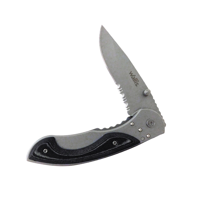 WALLIS Navaja de Bloqueo con Mango PVC Negro con Clip Acero Inox de 7.5 Cm