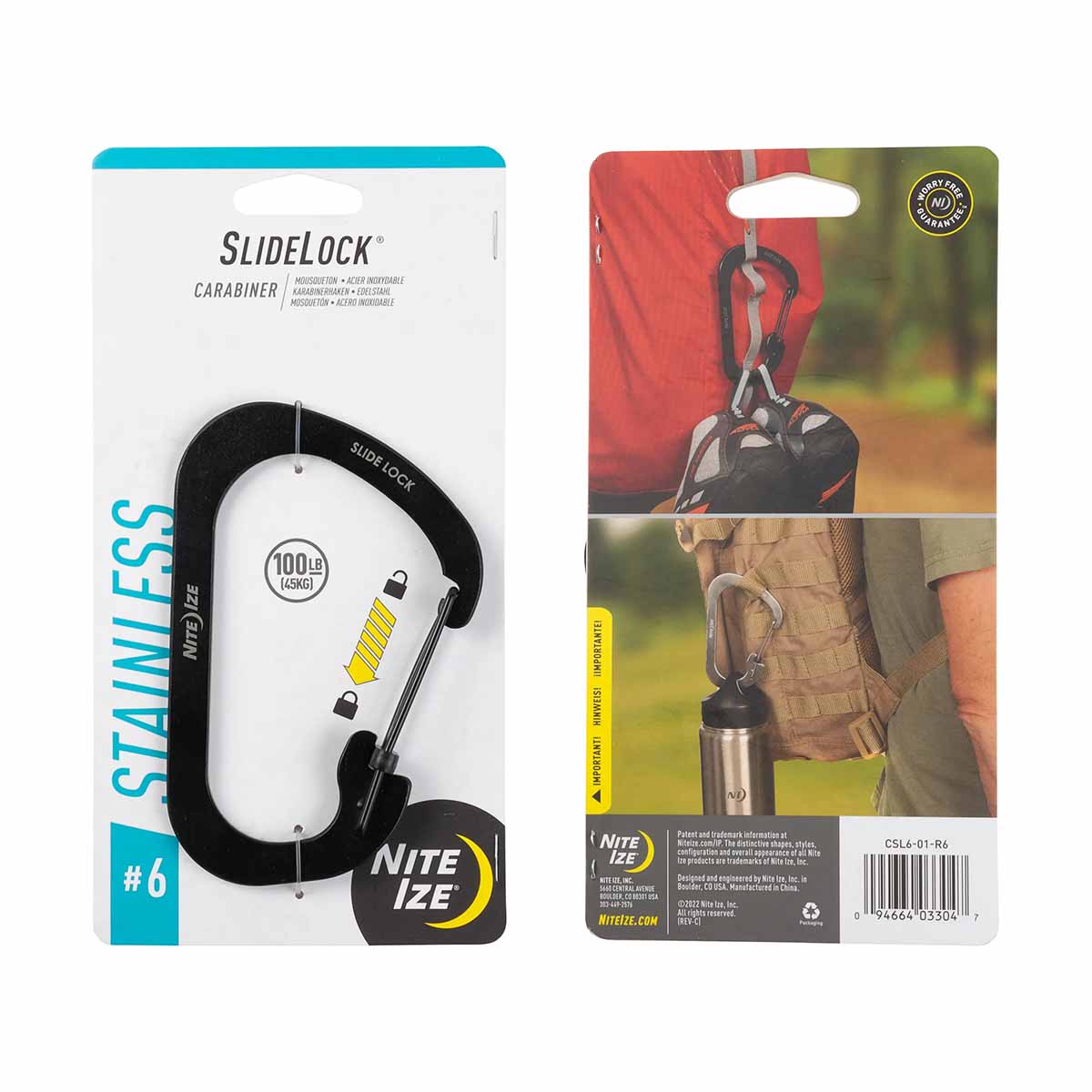 Nite Ize Mosquetón Slidelock® De Acero Inoxidable Negro # 6 USA.
