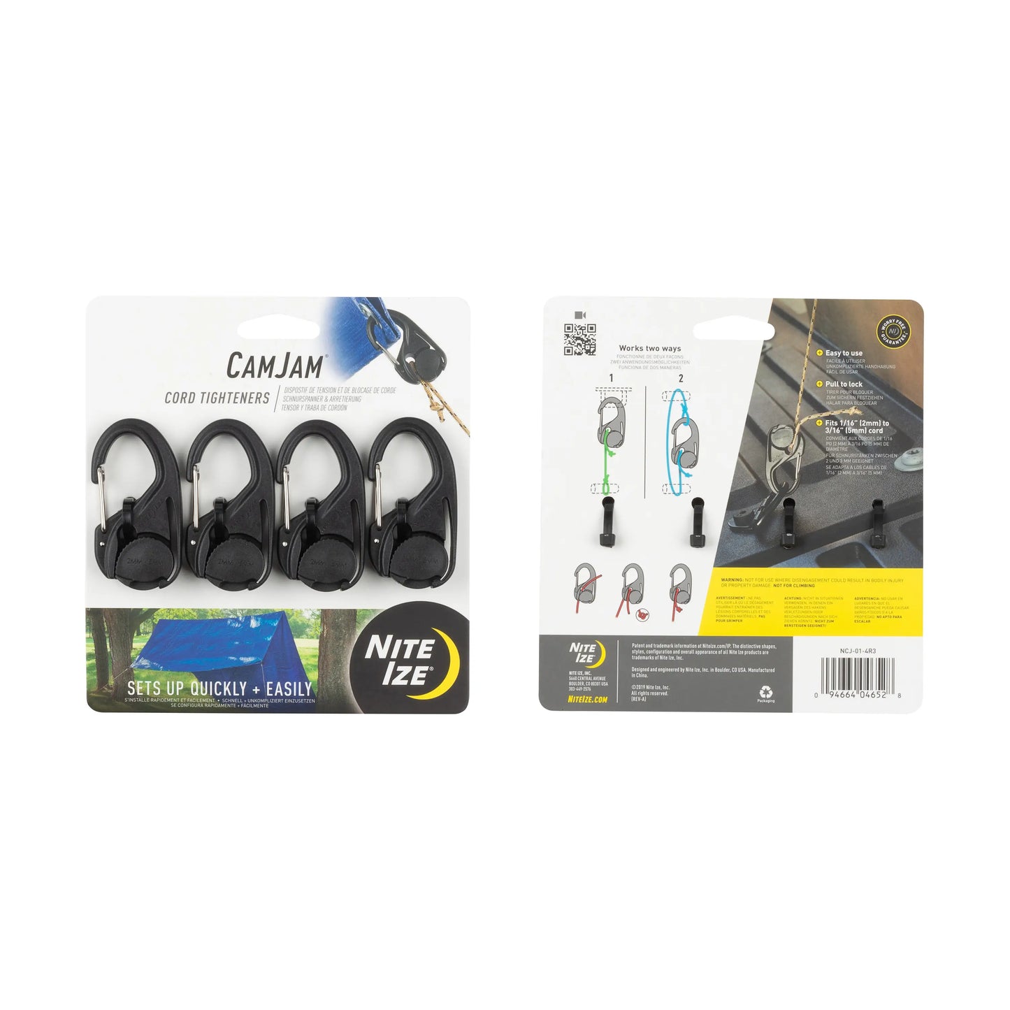 Nite Ize Kit 4 Tensores De Cuerda Cam Jam Hecho en USA,