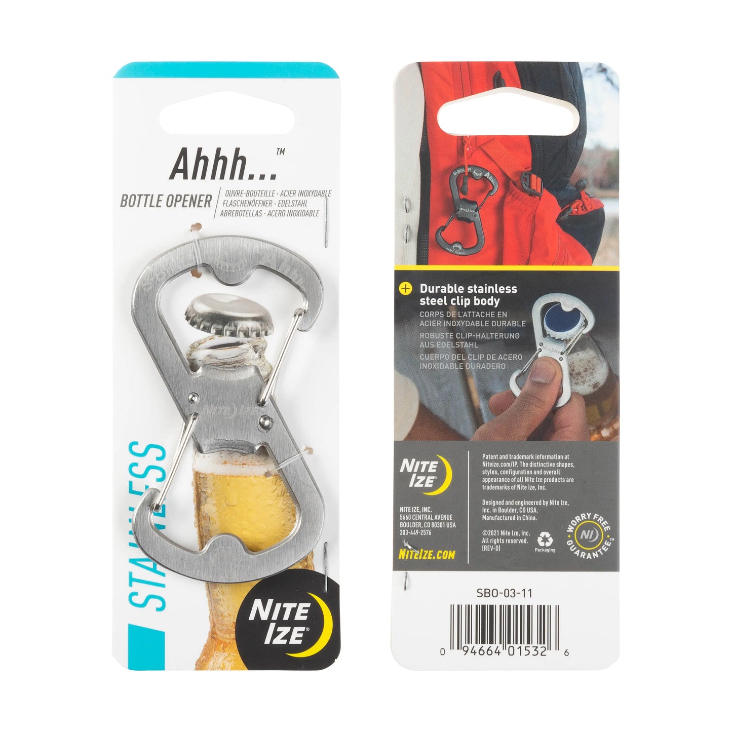 Nite Ize Carabiner Ahhh... Stainless Steel Bottle Opener USA.