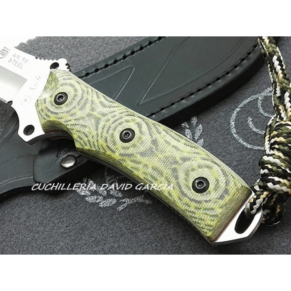Miguel Nieto Cuchillo Warfare Supervivencia Acero Inoxidable Dureza AN-58 con Funda Piel.