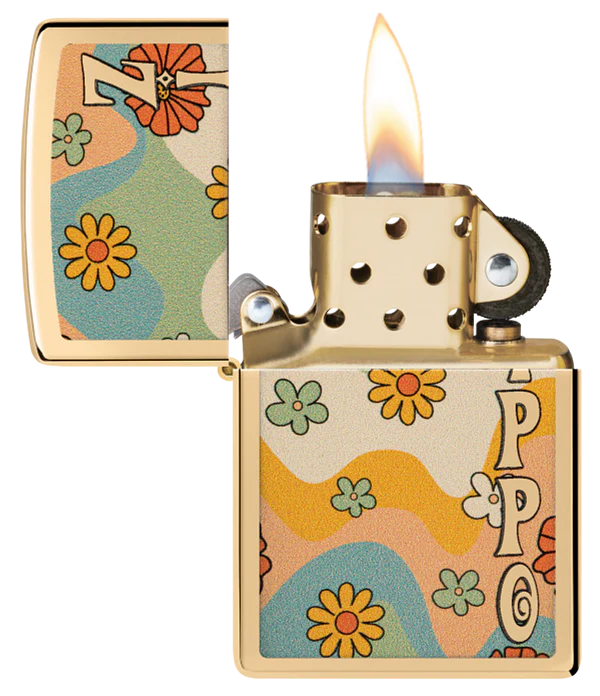 Zippo Retro Flower Power Latón Pulido Brillante 100% U S A