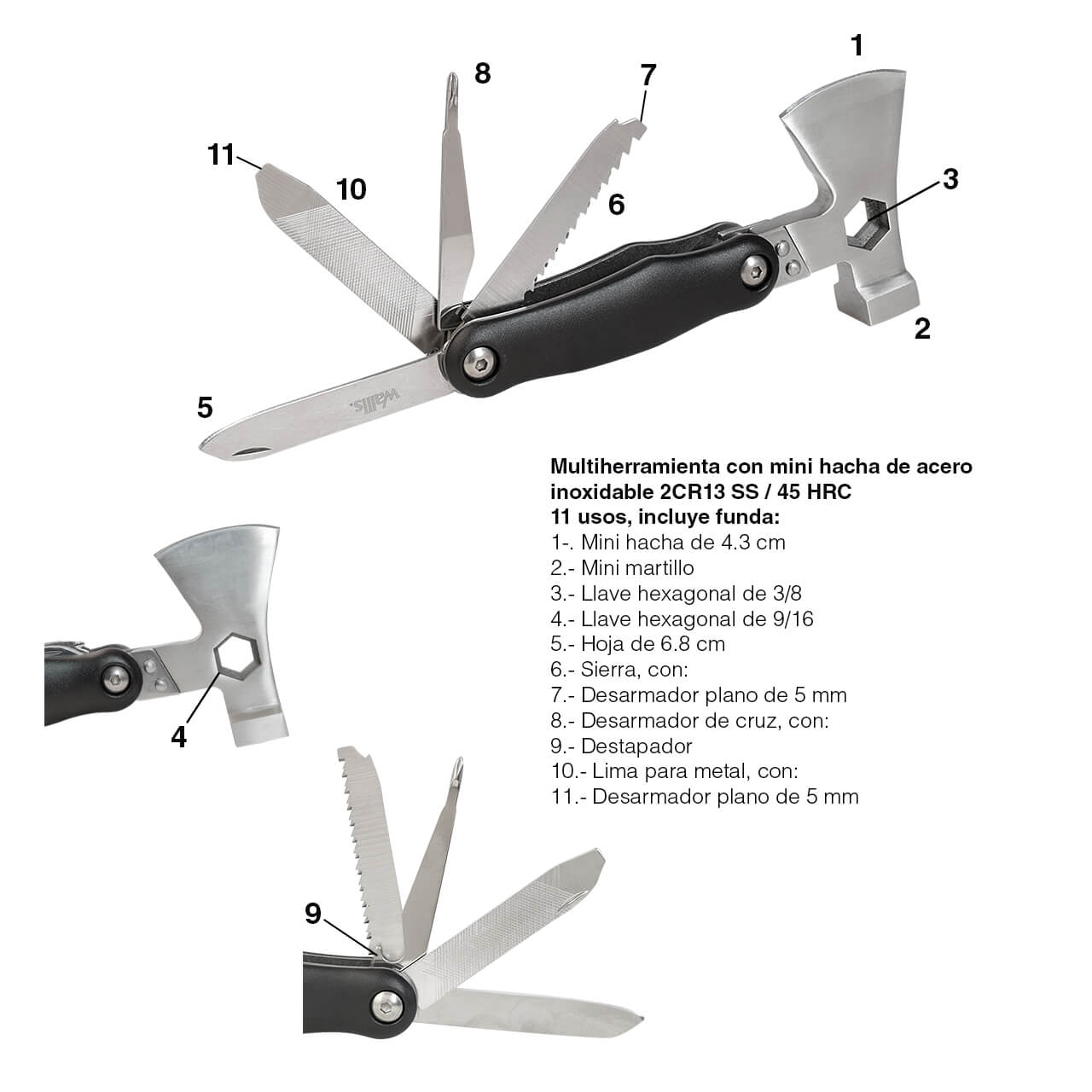 WALLIS Mini Hacha Multi-Herramienta AXE Tool
