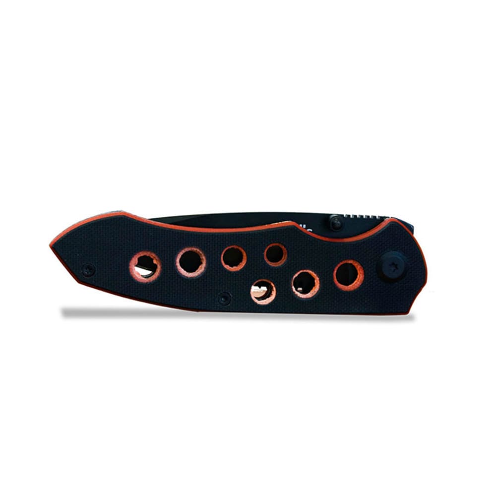 WLLIS Navaja De Bloqueo, Mango PVC Negro Con Rojo Y Clip Acero Inoxidable