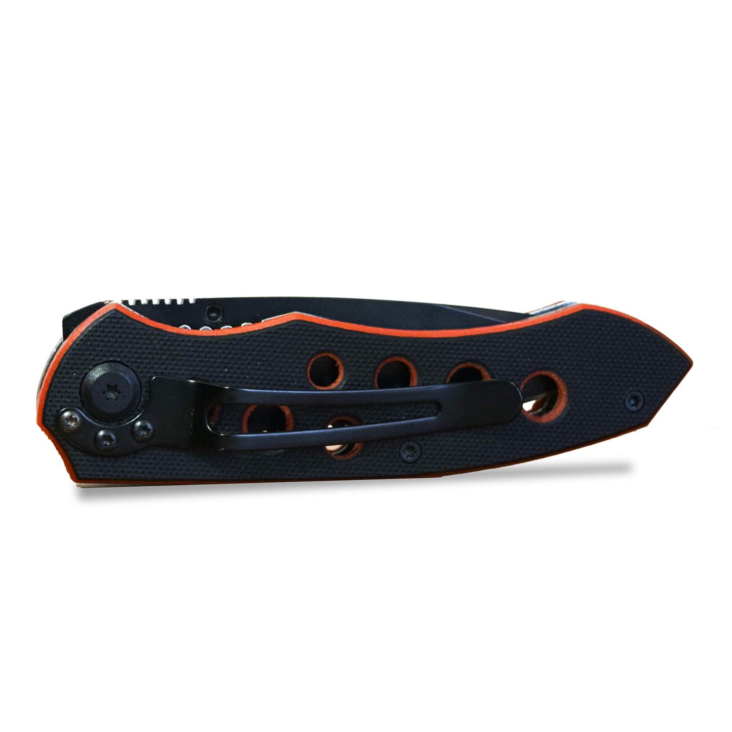 WLLIS Navaja De Bloqueo, Mango PVC Negro Con Rojo Y Clip Acero Inoxidable