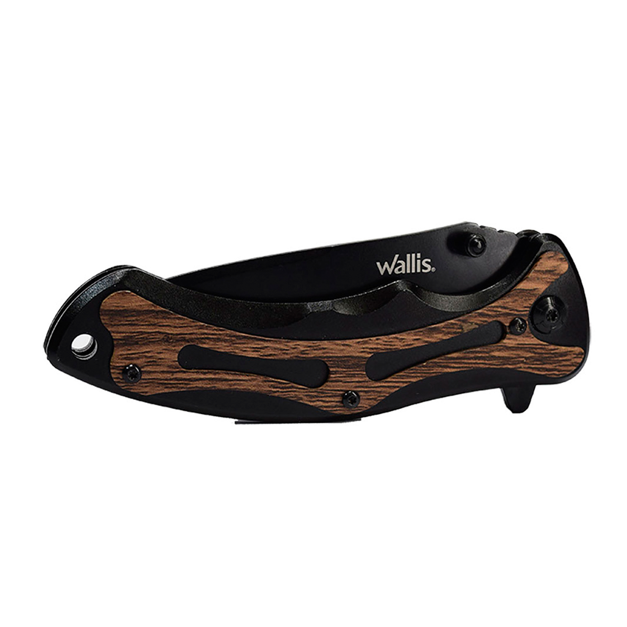 WALLIS Navaja de Bloqueo con Mango Tipo Madera/Negro Acero Inoxidable.