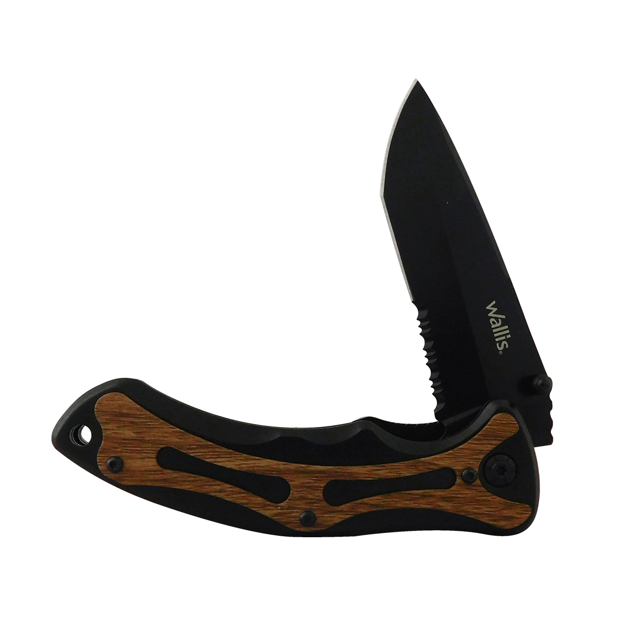 WALLIS Navaja de Bloqueo con Mango Tipo Madera/Negro Acero Inoxidable.
