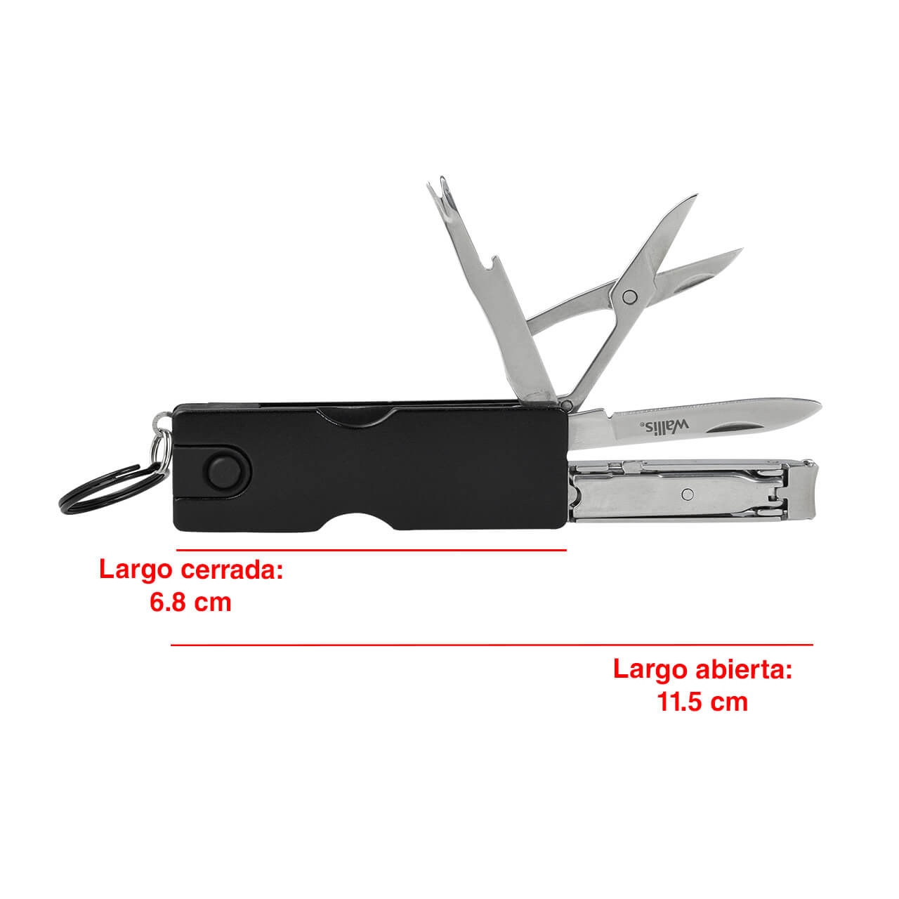 Multiherramienta con 9 Usos, Mango de Aluminio color Negro Mate, 6.8cm WALLIS