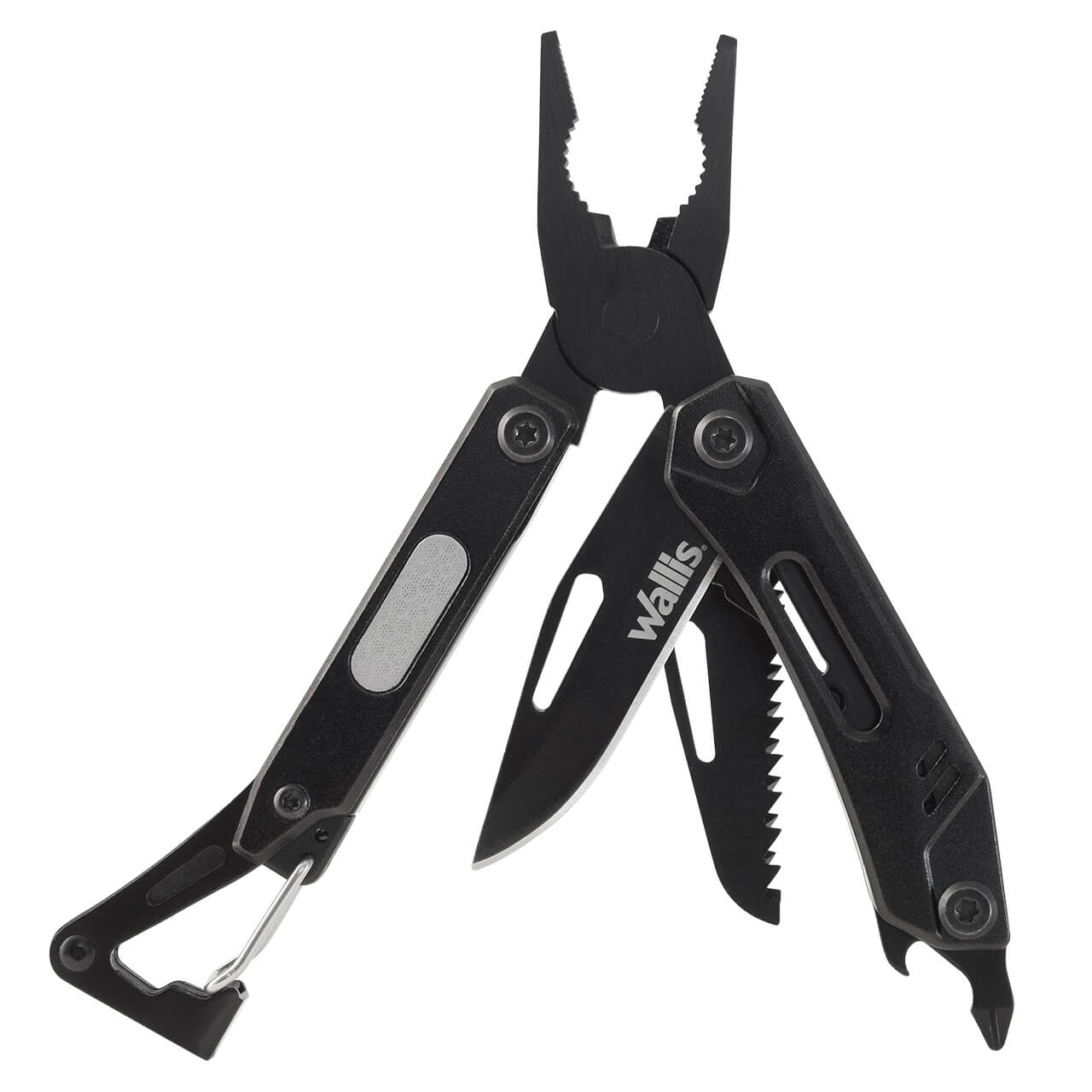 WALLIS Multi-Herramienta de 8 Usos, Mango Aluminio Negro Acero Inoxidable Negro.