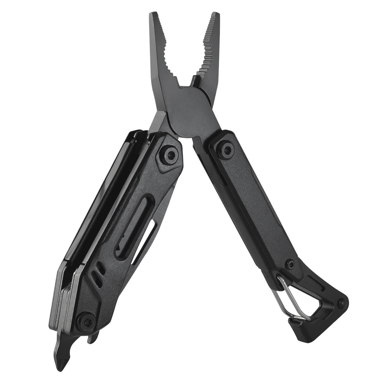 WALLIS Multi-Herramienta de 8 Usos, Mango Aluminio Negro Acero Inoxidable Negro.