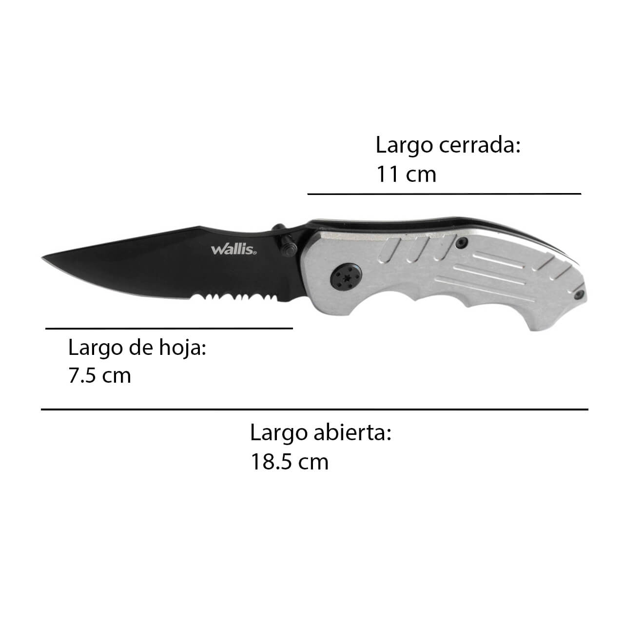 WALLIS Navaja de Bloqueo con Mango Metálico con Clip de Acero Inoxidable Negro.
