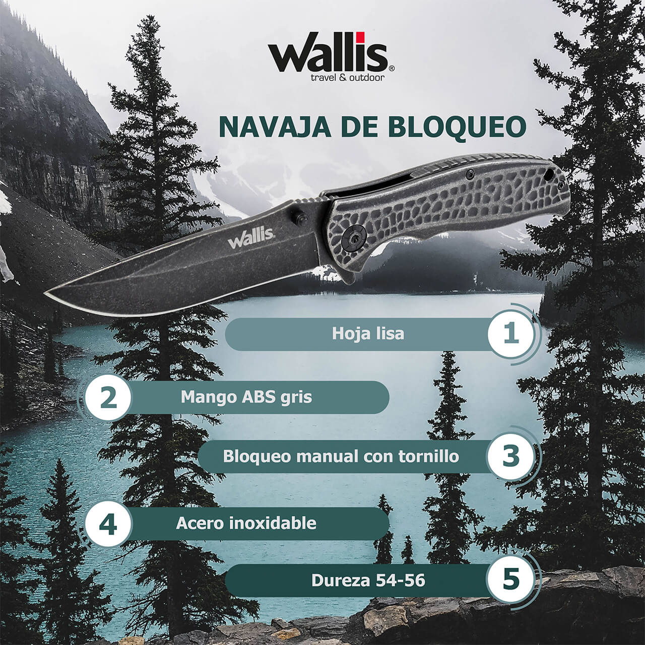 WALLIS Navaja de Bloqueo con ABS Gris Tipo Metalcruch.