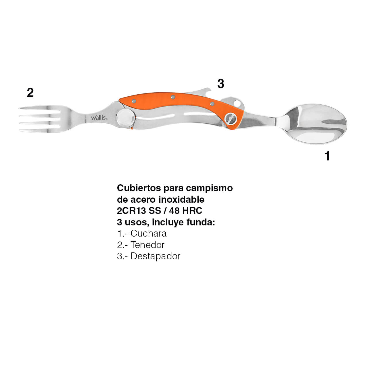 WALLIS Cubierto con 3 Usos no Desprendible con Funda, Mango Aluminio Naranja.