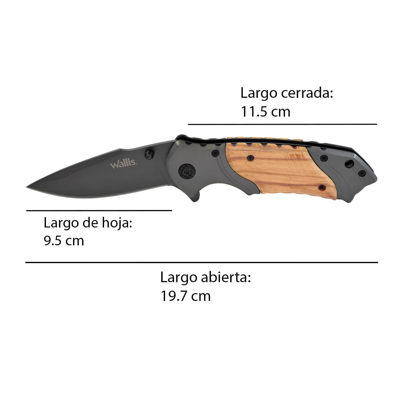 WALLIS Navaja de Bloqueo, Gris con Mango Tipo Madera Acero Inoxidable.
