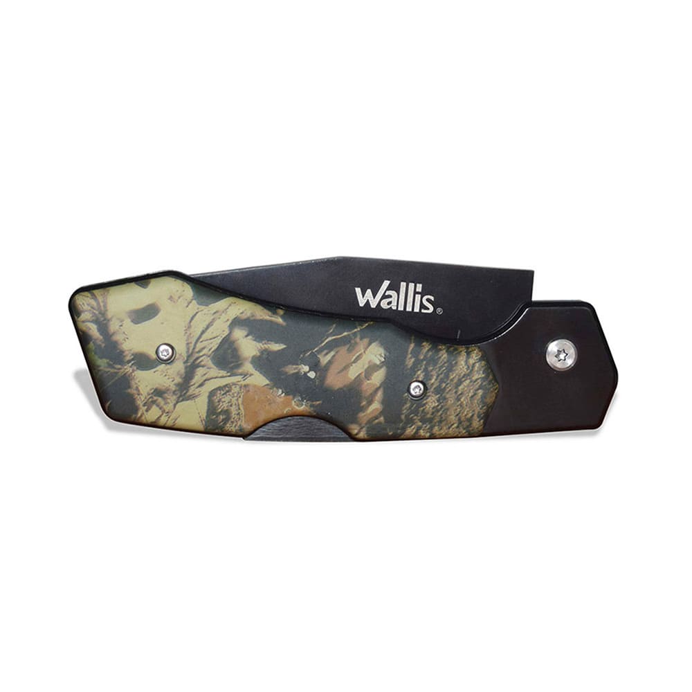 WALLIS Navaja de Bloqueo con Mango PVC Mango Camuflaje Verde Acero Inoxidable.