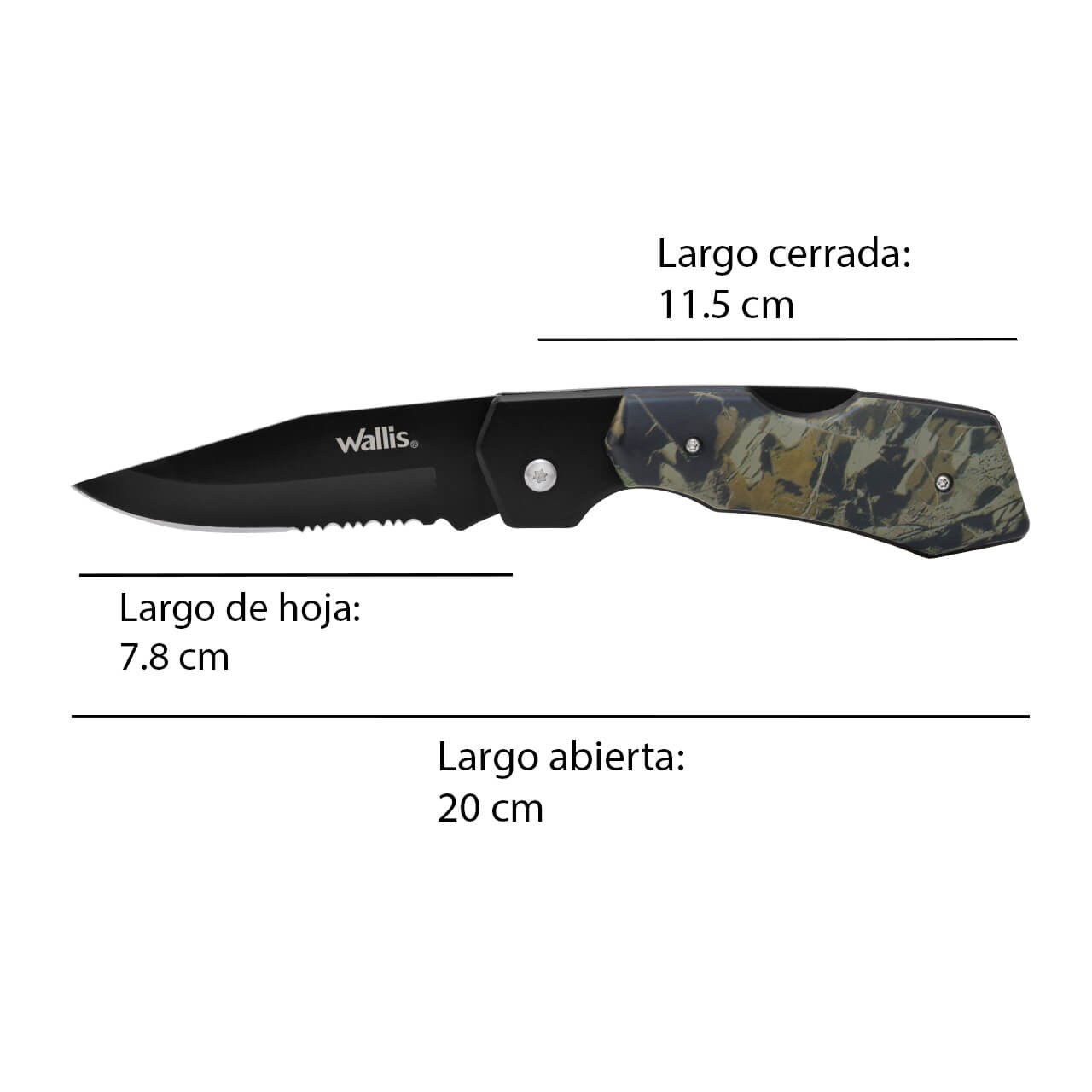 WALLIS Navaja de Bloqueo con Mango PVC Mango Camuflaje Verde Acero Inoxidable.