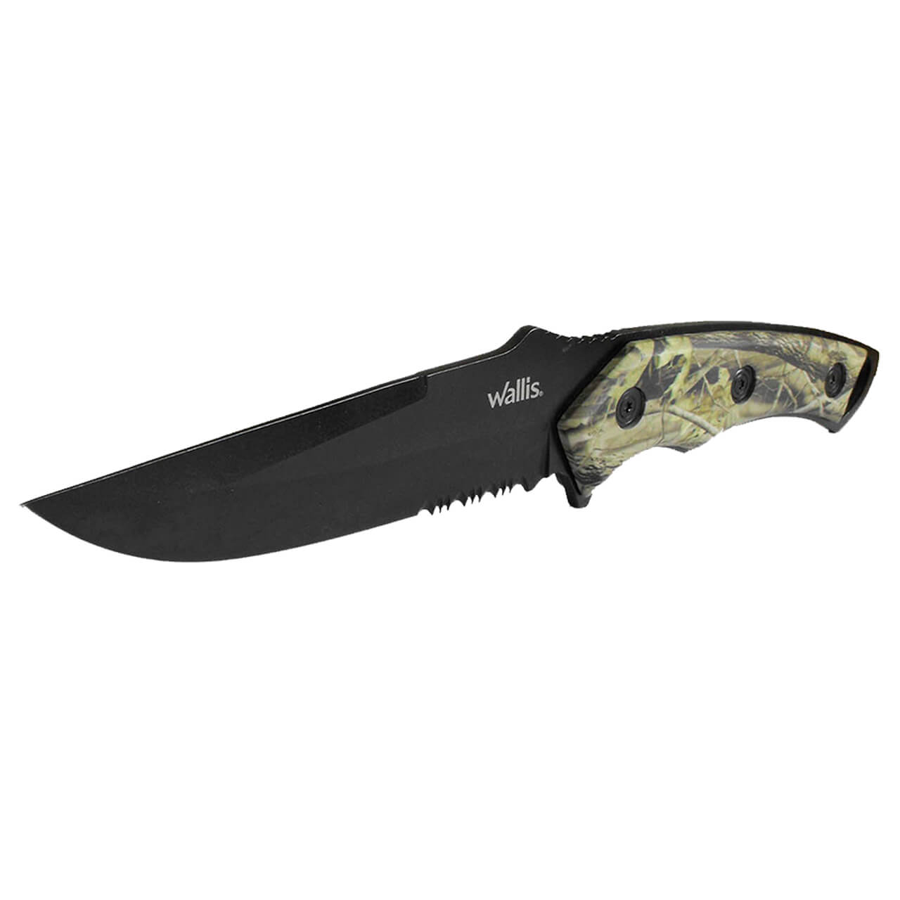 Wallis Cuchillo de Monte con Funda, Acero Inoxidable Negroy Mango Camuflaje.