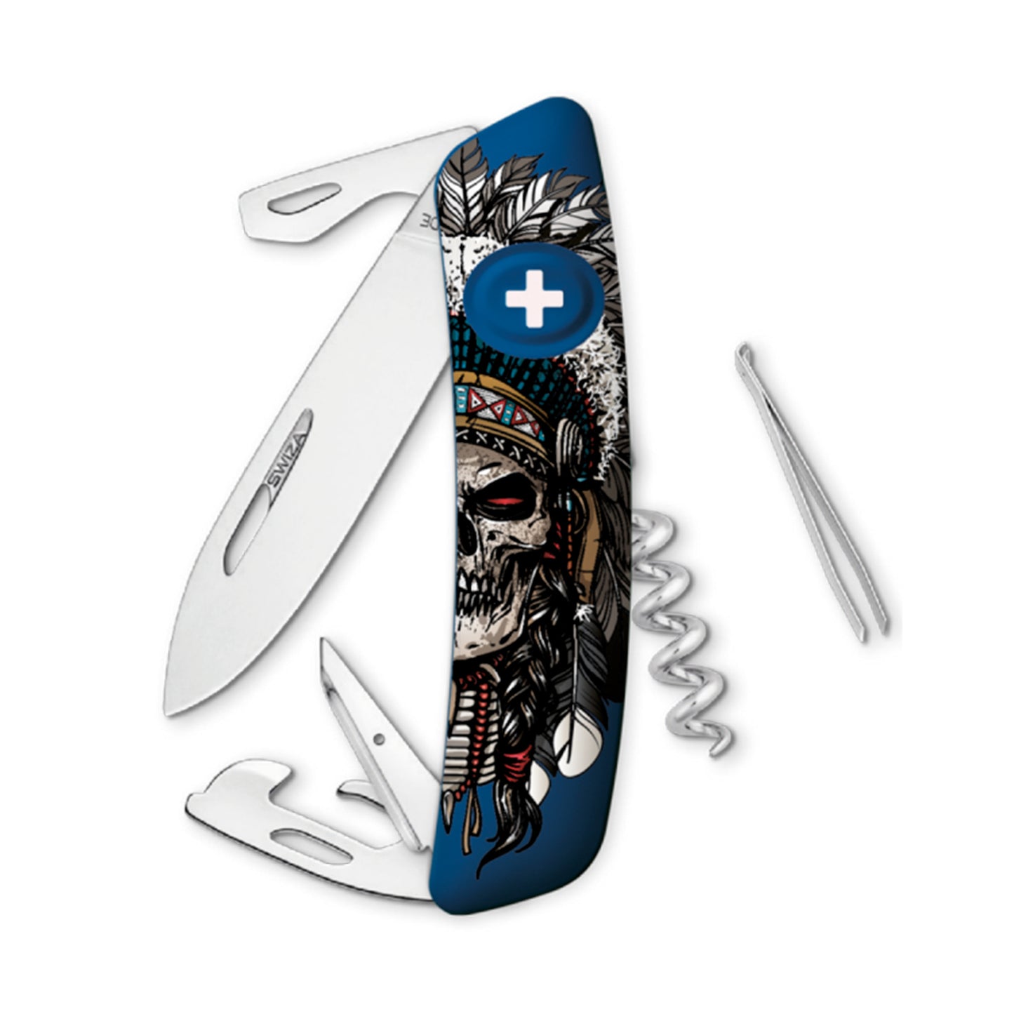 SWIZA Edicion Especial Indian Skull Standard D03, 11 - Usos Azul Hecho en Suiza.