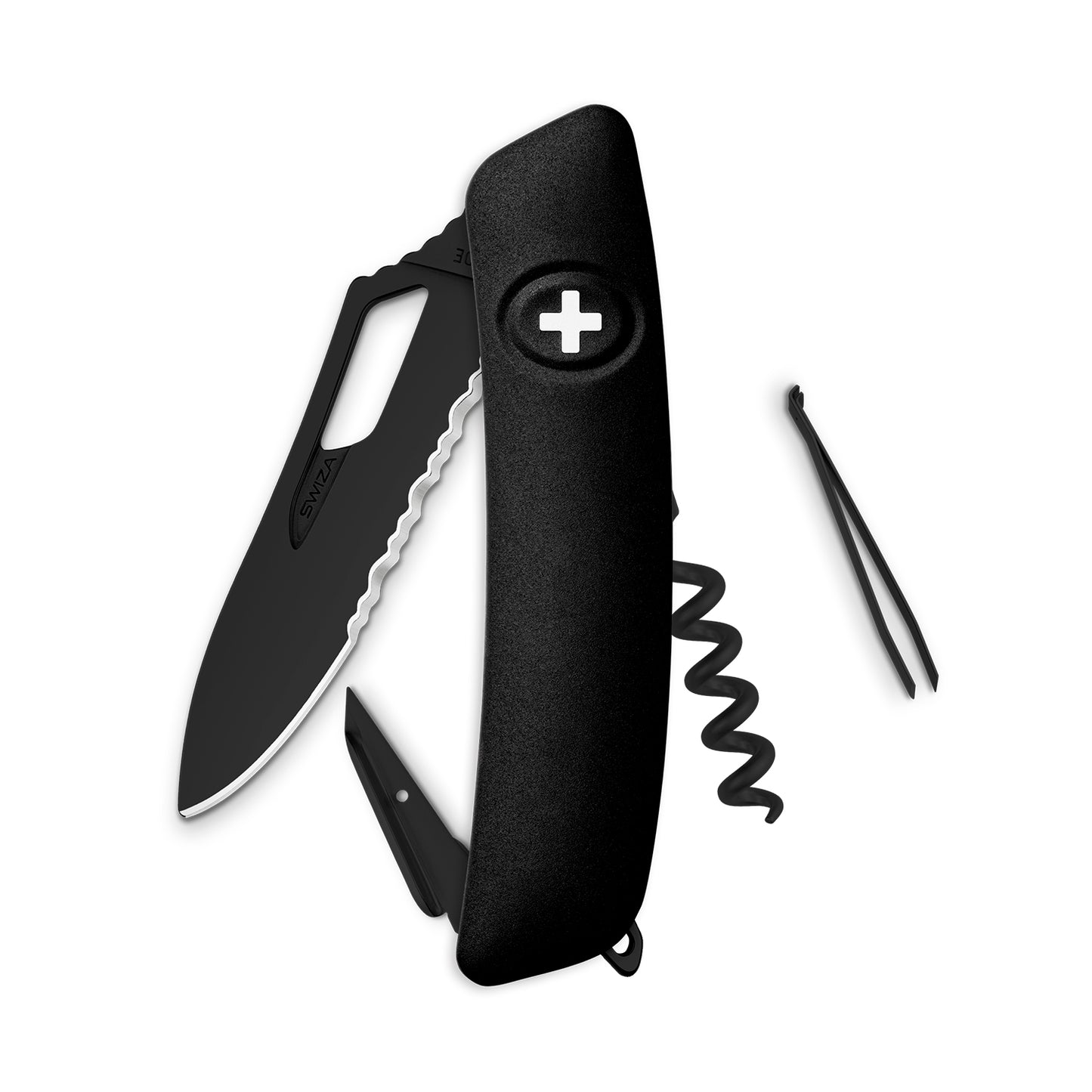 SWIZA Allblack Single Hand SH01 TR Wavy Edge, 7 - Funciones Negra Hecho en Suiza.