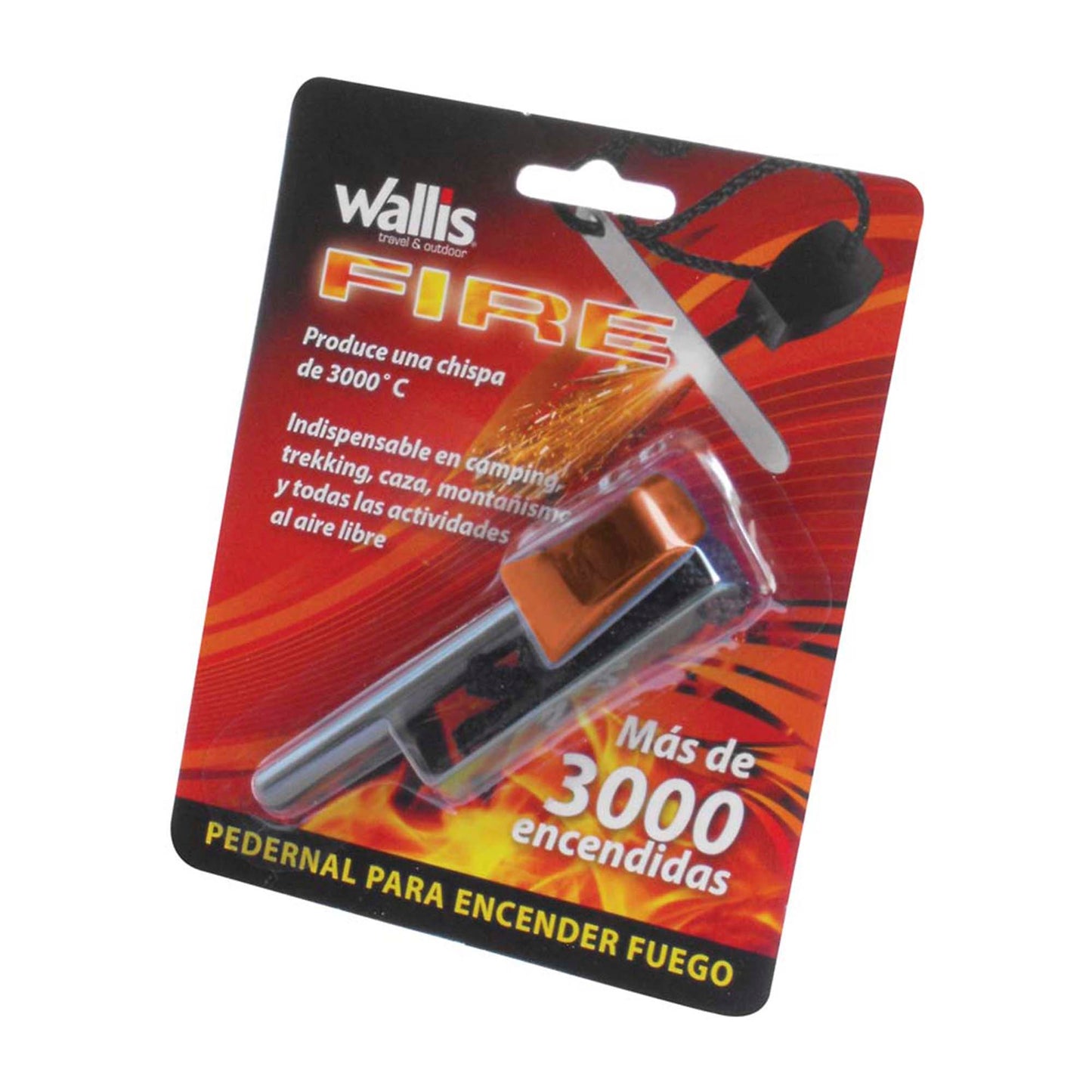 WALLIS Pedernal de Chispa de 3000°C con Cordón. Naranja y Negro