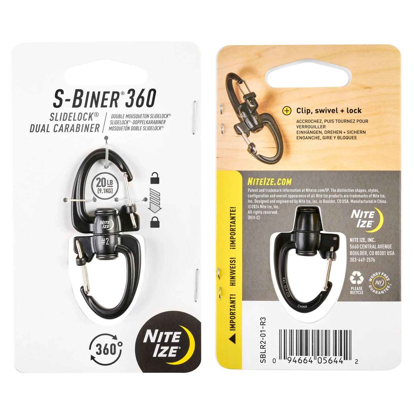 Nite Ize S-biner 360 Slidelock Dual Carabiner Stainlees #2, USA.