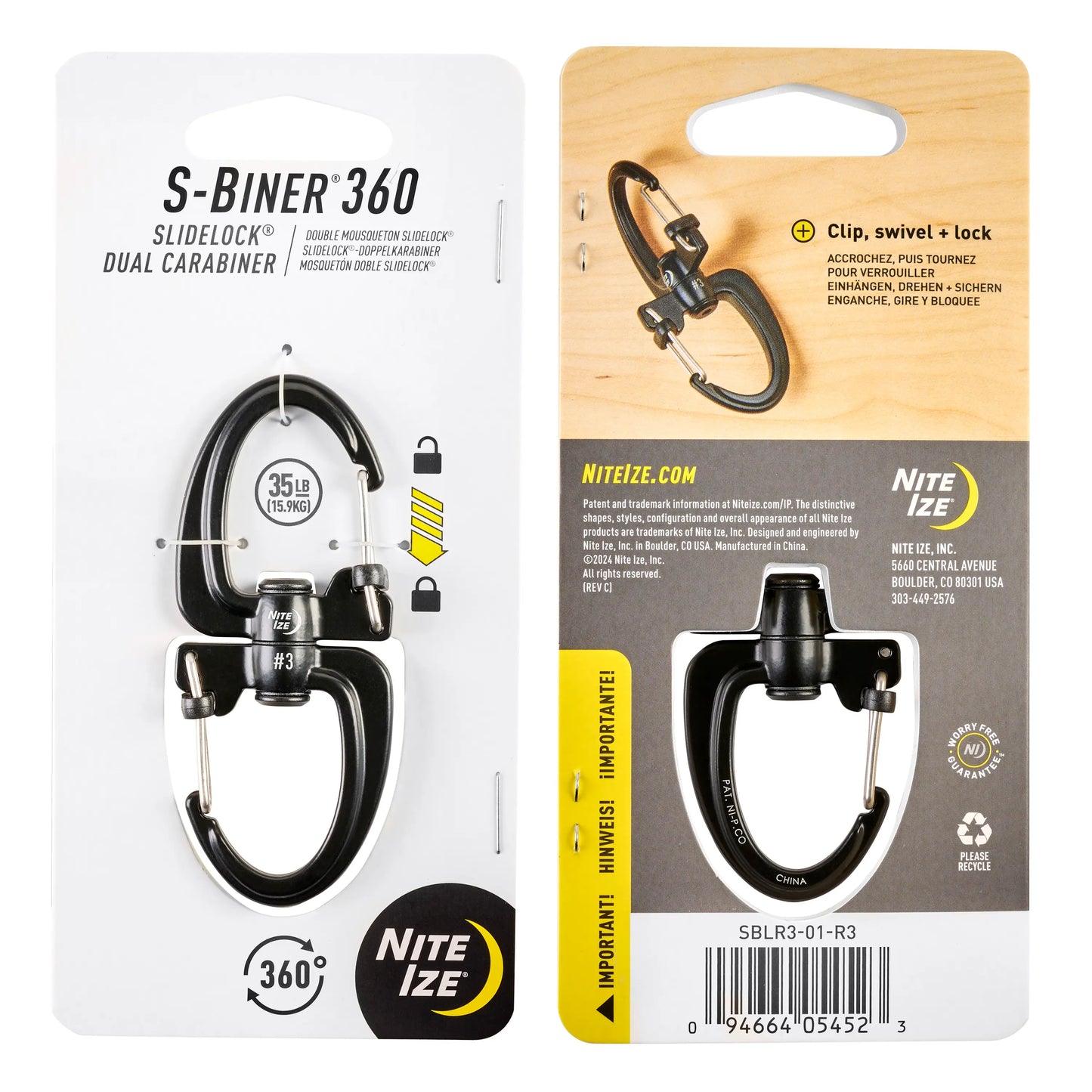 Nite Ize S-biner 360 Slidelock Dual Carabiner Stainlees #3, USA.