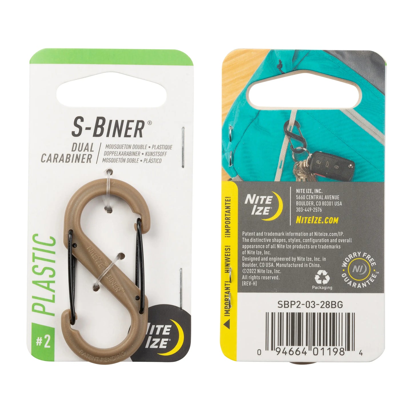 Nite Ize Mosquetón S-biner® Doble Plástico Coyote #2 USA.