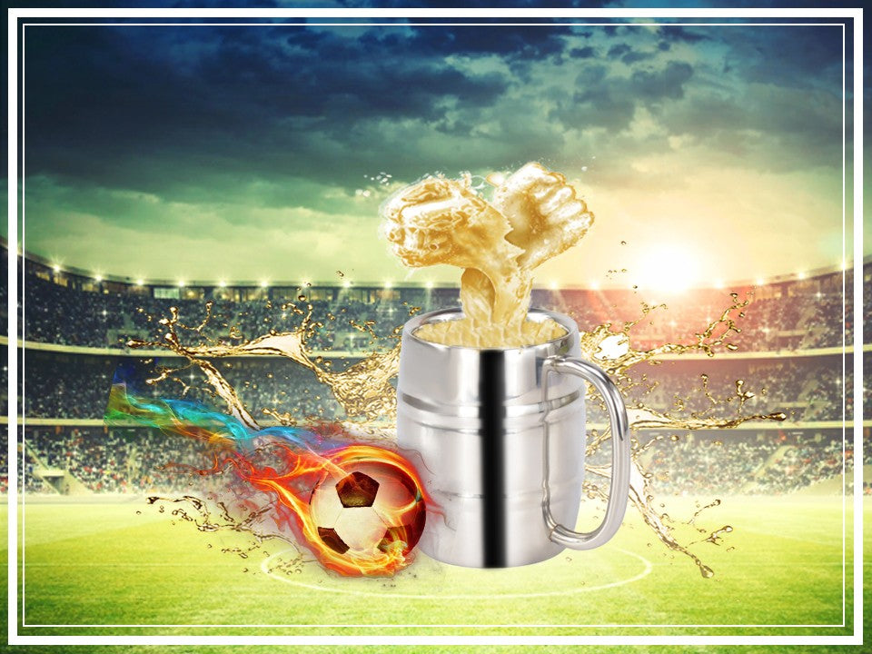 Taza de cerveza doble de acero inoxidable de 500/450 ml, taza de café occidental