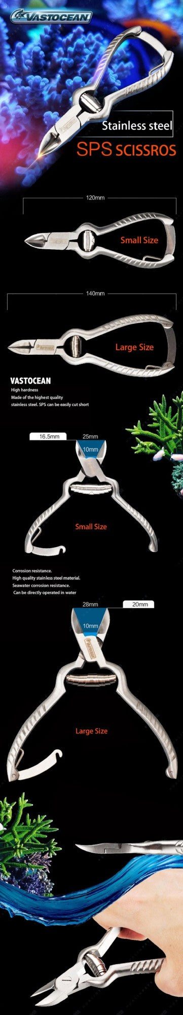 Vastaucean-Tijeras de acero inoxidable SPS para acuario, alicates rectos para pl