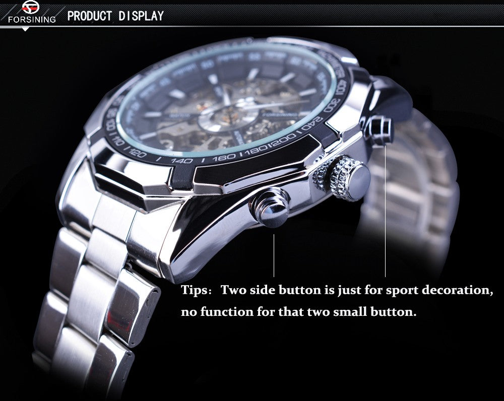 Forsining 2025 relojes de esqueleto para hombre resistentes al agua de acero ino