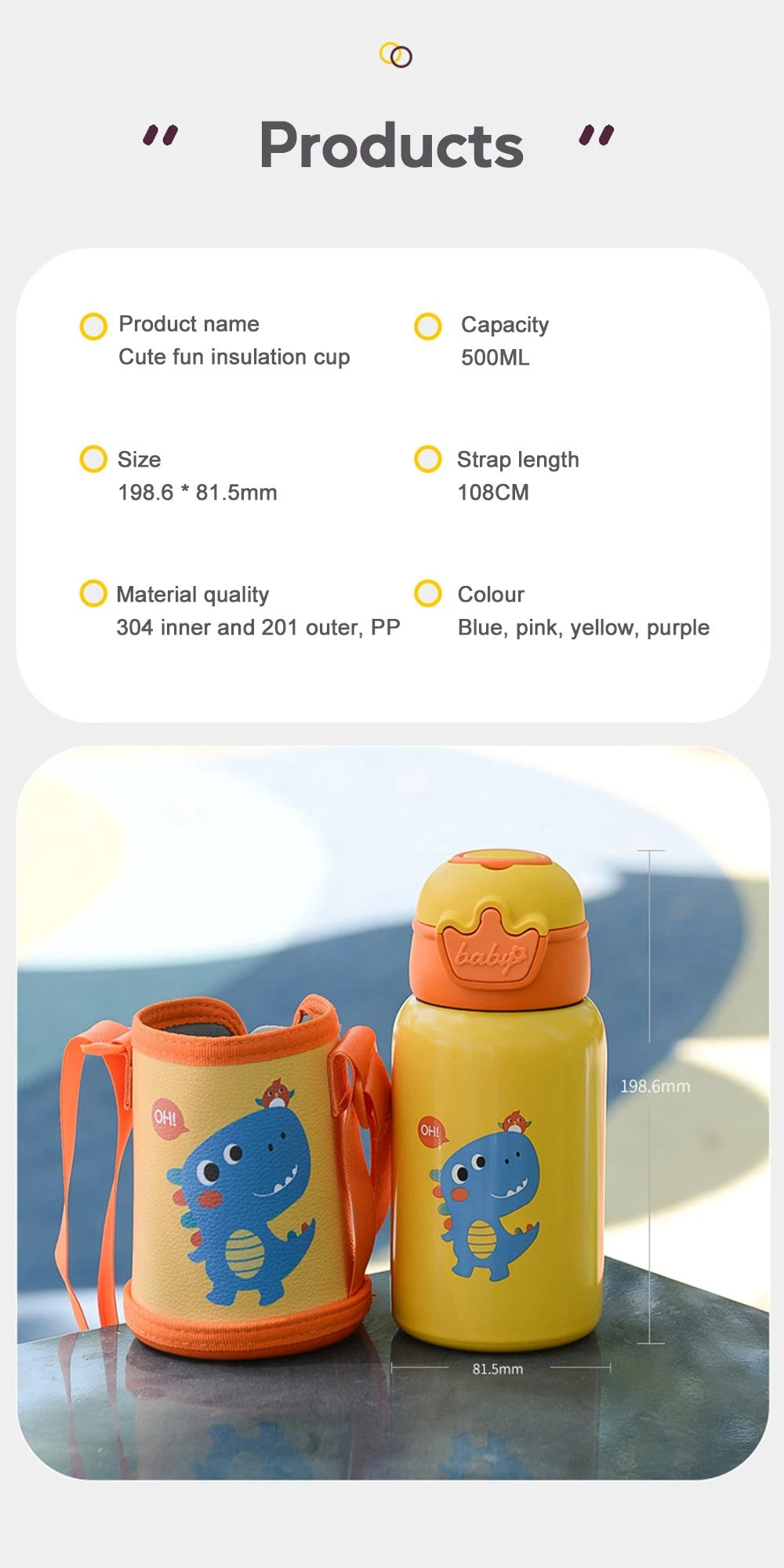 Botella Termo de unicornio para niños de 500ml, bonita botella de agua térmica p