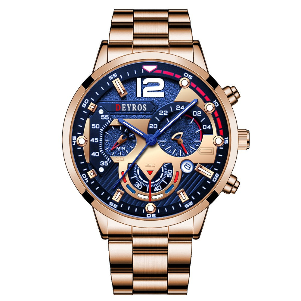 Reloj hombre Reloj de pulsera de cuarzo de acero inoxidable para hombre, cronógr