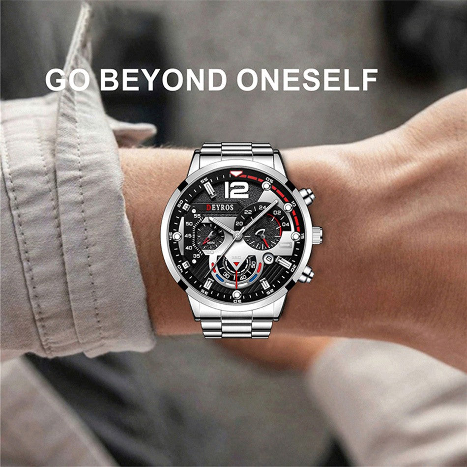 Reloj hombre Reloj de pulsera de cuarzo de acero inoxidable para hombre, cronógr