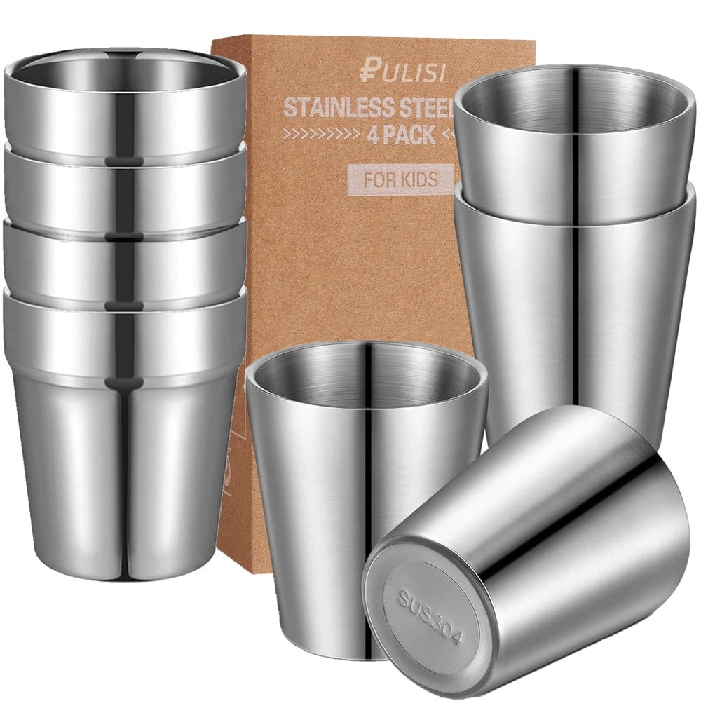 Tazas para beber de Metal de acero inoxidable 304, 4 Uds., tazas de café, doble