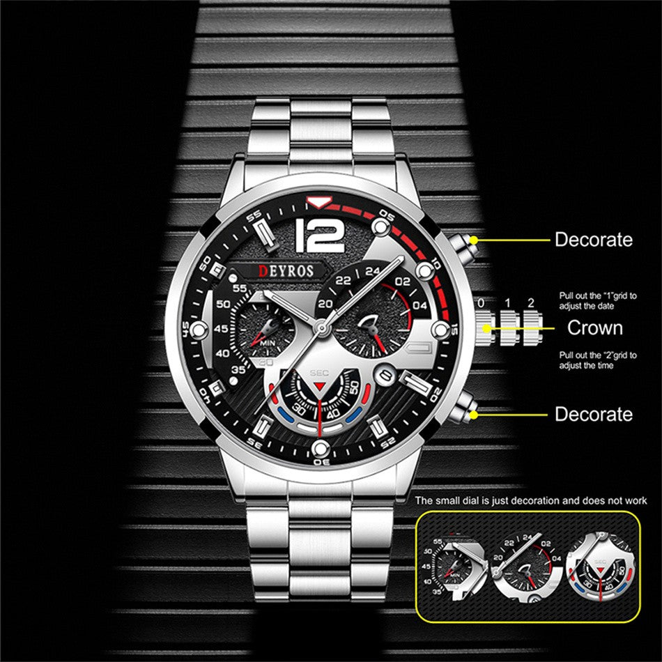 Reloj hombre Reloj de pulsera de cuarzo de acero inoxidable para hombre, cronógr