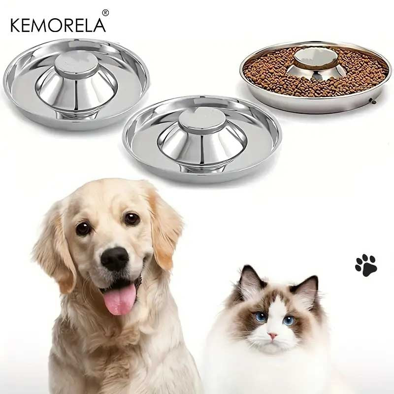 Cuenco alimentador lento de acero inoxidable para perros, plato de alimentación