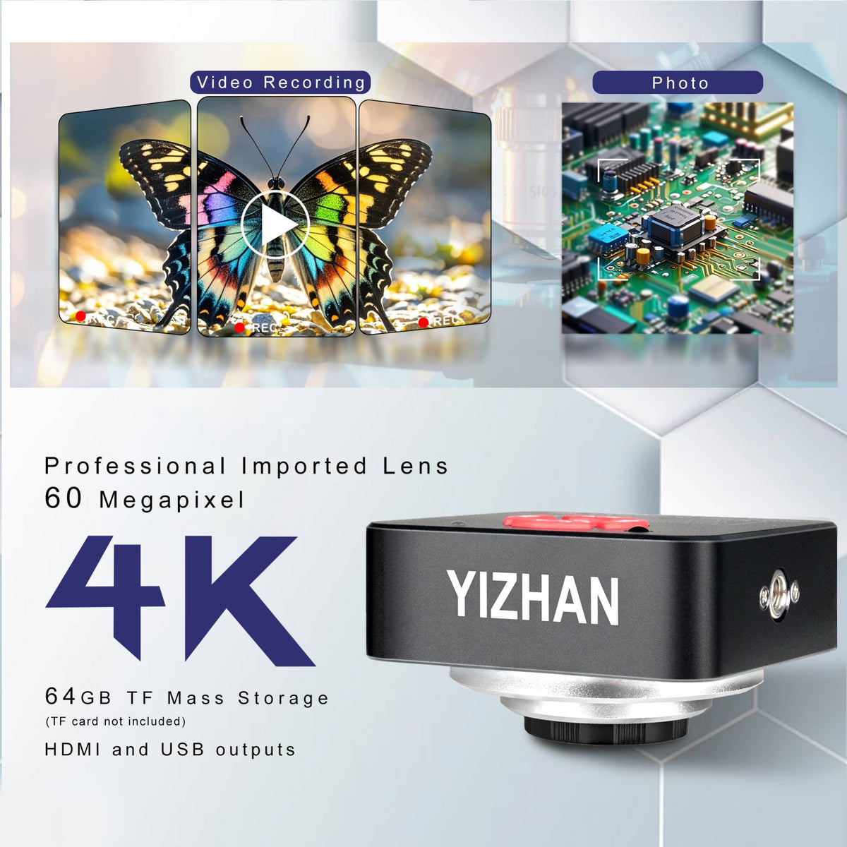 Microscopio Digital con Soporte Reforzado, Microscopio 4K HDMI USB TYPE-C, Cámar