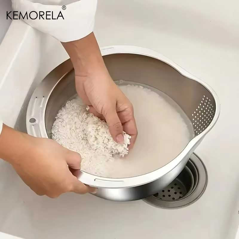 Cuenco colador para lavadora de arroz, cuenco para lavado de arroz de acero inox