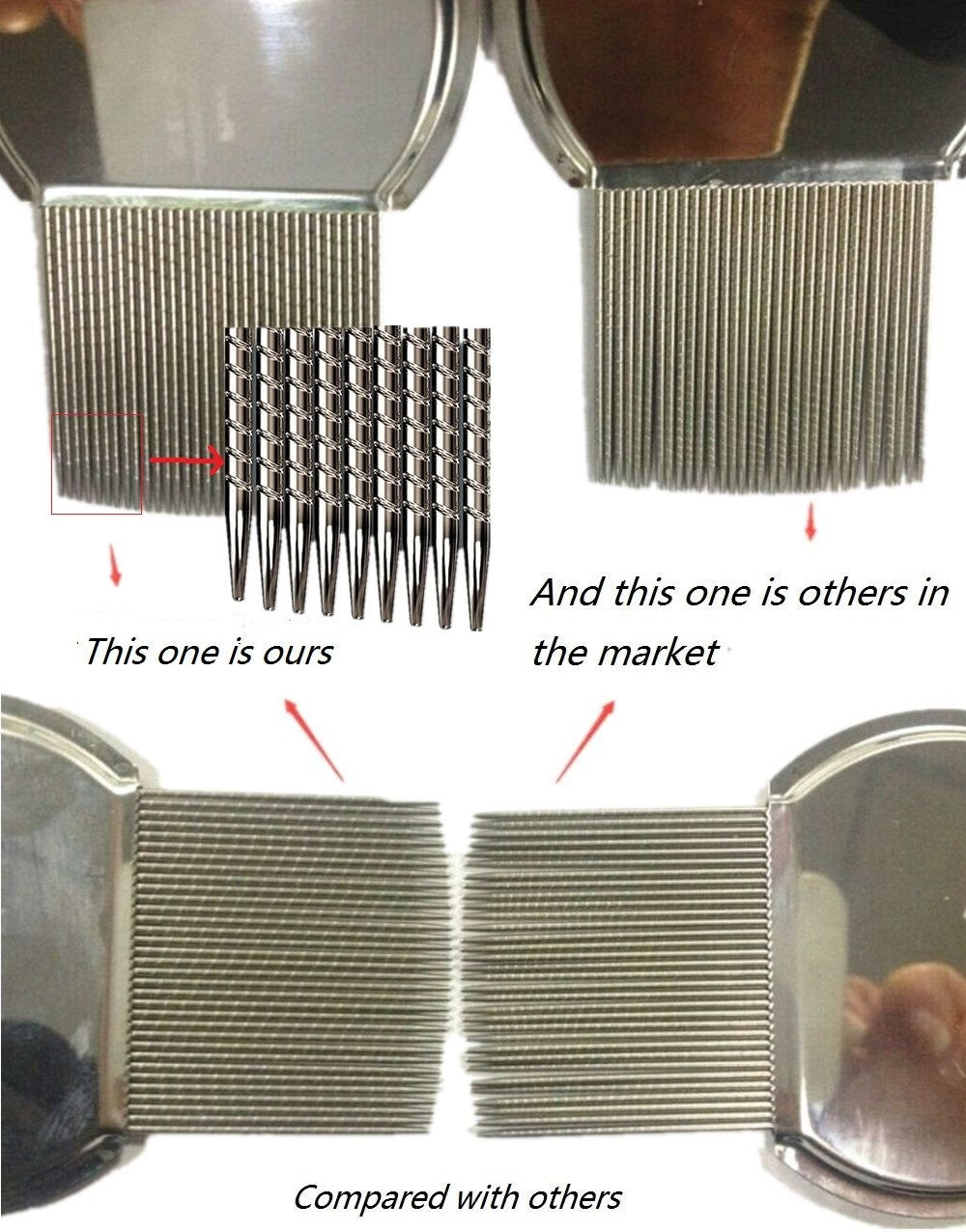 Peine para pulgas de acero inoxidable, peines para piojos y cabeza, peine para p