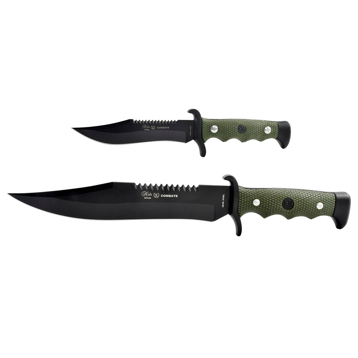 Miguel Nieto Kit Cuchillos Combate con Funda Piel Acero Inoxidable Dureza AN-58 Negro