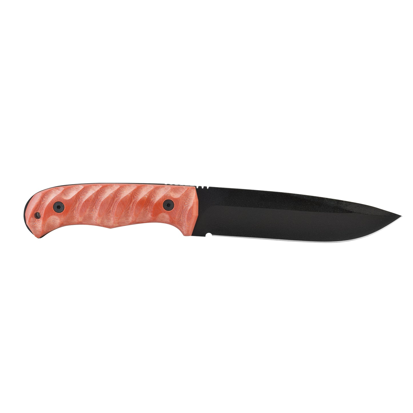 MIGUEL NIETO Cuchillo Coyote Hoja Negra Funda Piel Mango Mikarta Naranja 27cm Inox.