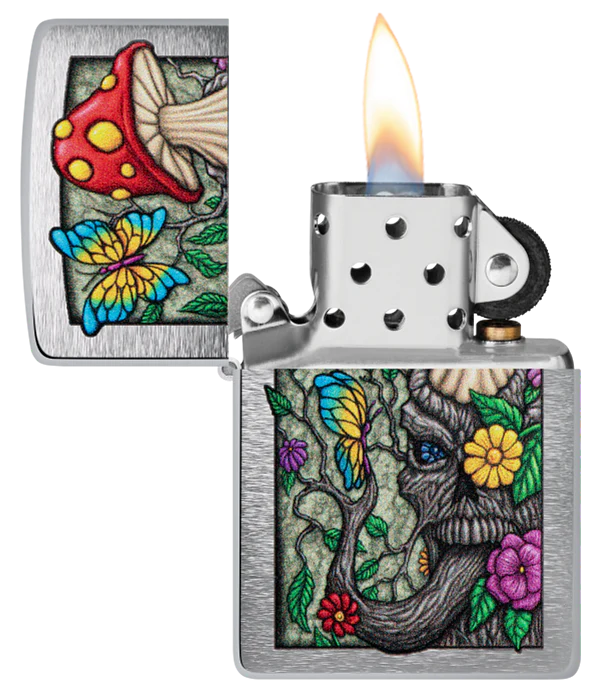 Zippo Diseño Hongo Psicodélico, Cromado Cepillado 100% U S A