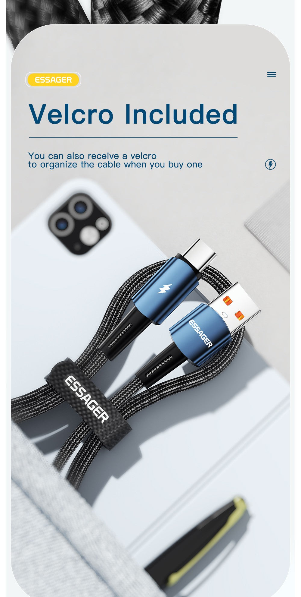 Essager-Cable USB de carga rápida para móvil, Cable de carga súper rápida tipo C